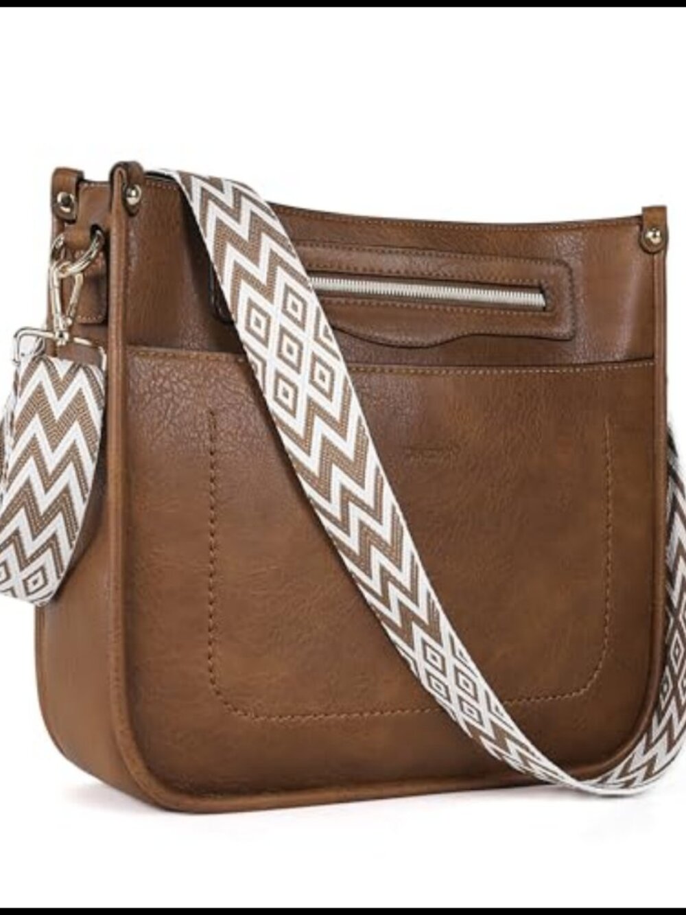 Vegan Leather Crossbody Bag Wide Guitar Strap Adjustable Women Purse